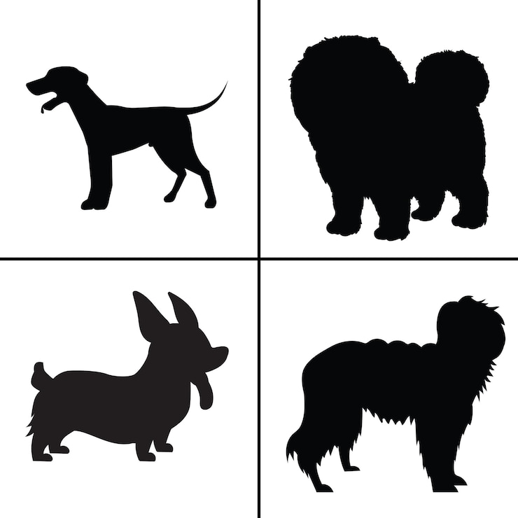 PLATTE ONTWERP HOND SILHOUET SET hond zwart zwart pictogram hond puppy schattige corgi honden grappig