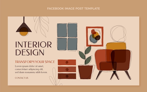 Vector platte ontwerp interieur facebook postsjabloon