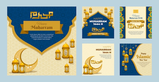 Vector platte ontwerp islamitisch nieuwjaar instagram-berichten