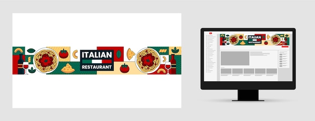 Vector platte ontwerp italiaans restaurant youtube-kanaalkunst