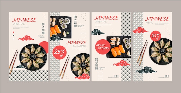 Vector platte ontwerp japans eten instagramverhalen