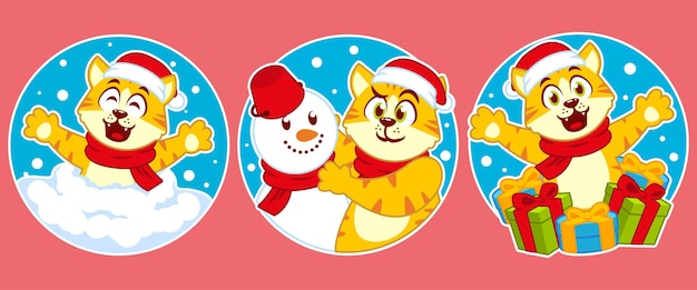 platte ontwerp kat winter kerststickers