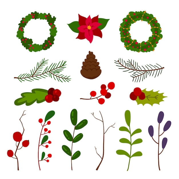 Vector platte ontwerp kerst bloemencollectie