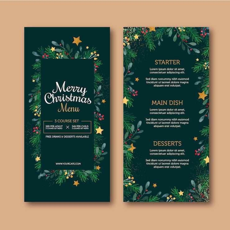Vector platte ontwerp kerst menusjabloon
