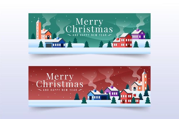 Platte ontwerp kerststad banners sjabloon