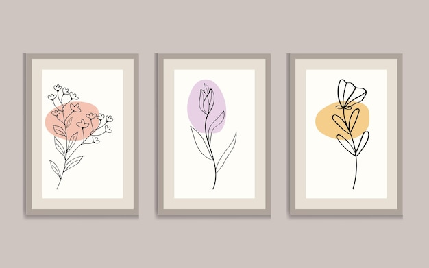 Platte ontwerp kleurrijke muur kunst illustratie. Botanische bloemen kunst aan de muur, lijntekeningen, minimalistische vector.