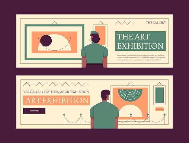 Vector platte ontwerp kunsttentoonstelling horizontale banner