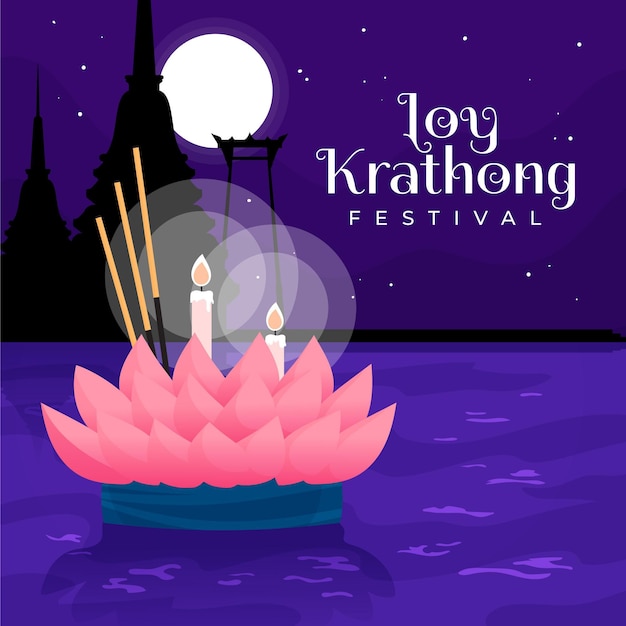 Platte ontwerp loy krathong concept