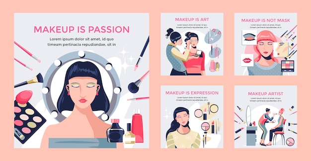 Platte ontwerp make-up artiest instagram posts sjabloon