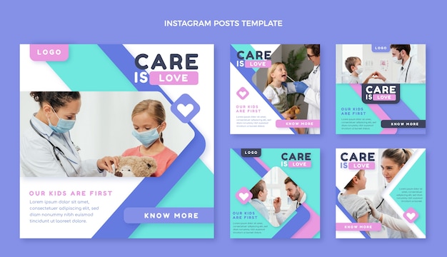 Platte ontwerp medische zorg instagram posts