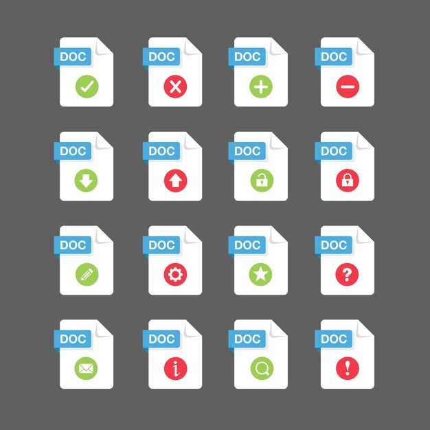 Platte ontwerp met doc bestanden icon set symbool set vector design element illustratie