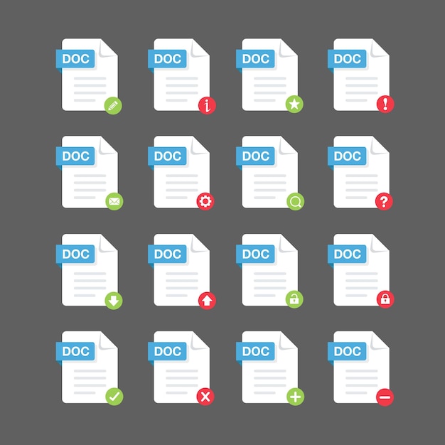 Platte ontwerp met doc bestanden icon set symbool set vector design element illustratie