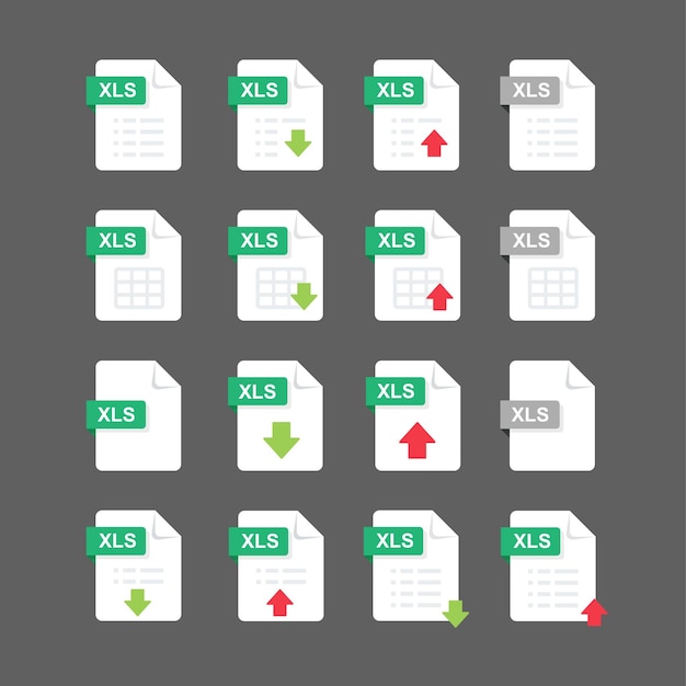 Platte ontwerp met XLS-bestanden icon set symboolset vector design element illustratie