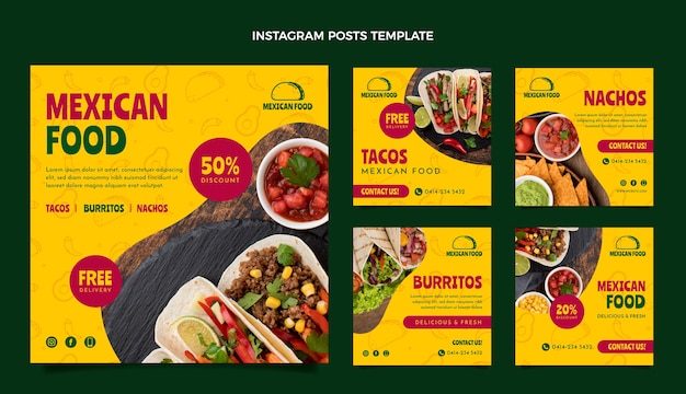 Vector platte ontwerp mexicaans eten instagram-berichten