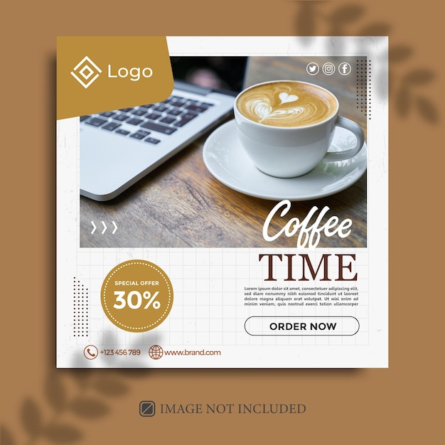Vector platte ontwerp minimale koffietijd instagram post