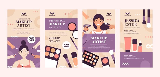 Vector platte ontwerp minimale make-up artiest instagramverhalen