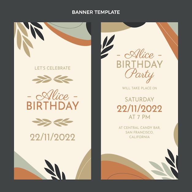 Platte ontwerp minimale verjaardag verticale banners