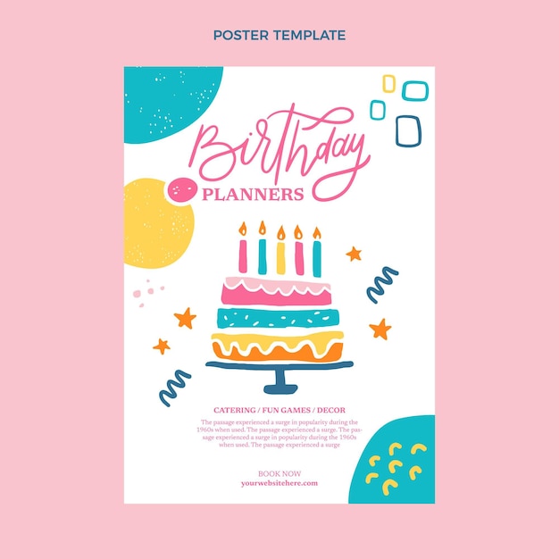 Vector platte ontwerp minimale verjaardagsposter met cake
