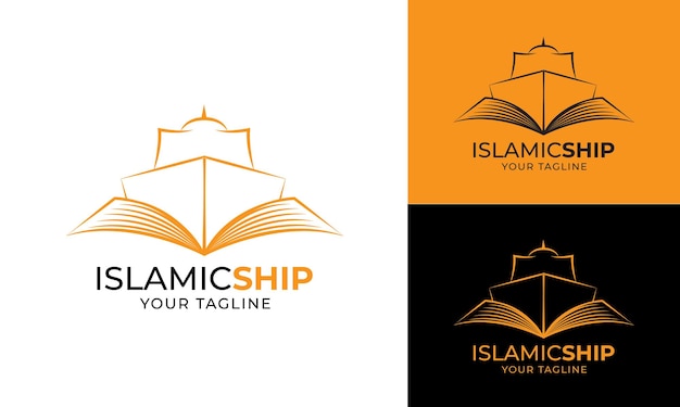 Platte ontwerp moderne islamitische scheepslijn logo sjabloon