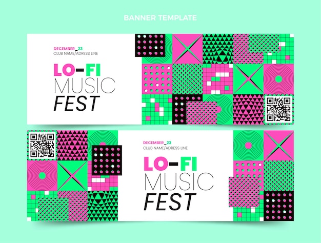 Platte ontwerp mozaïek muziekfestival horizontale banners