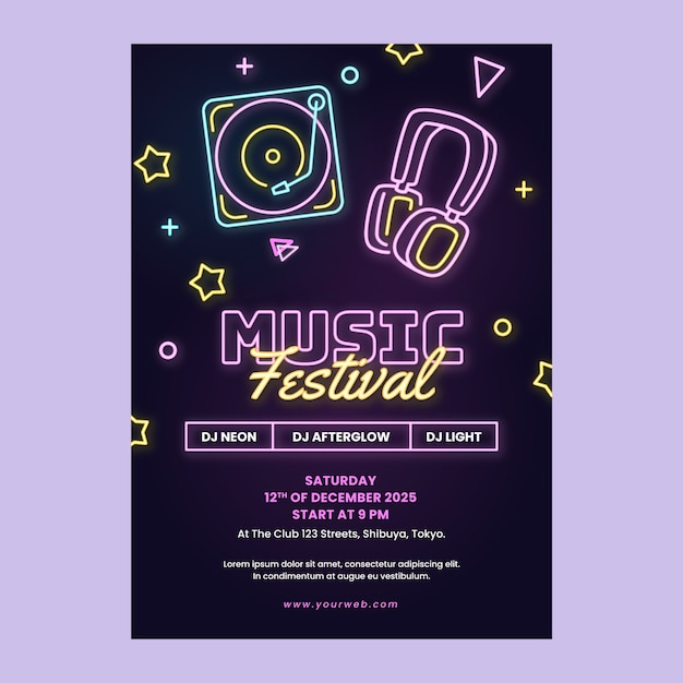 Platte ontwerp neon elektronische muziekposter