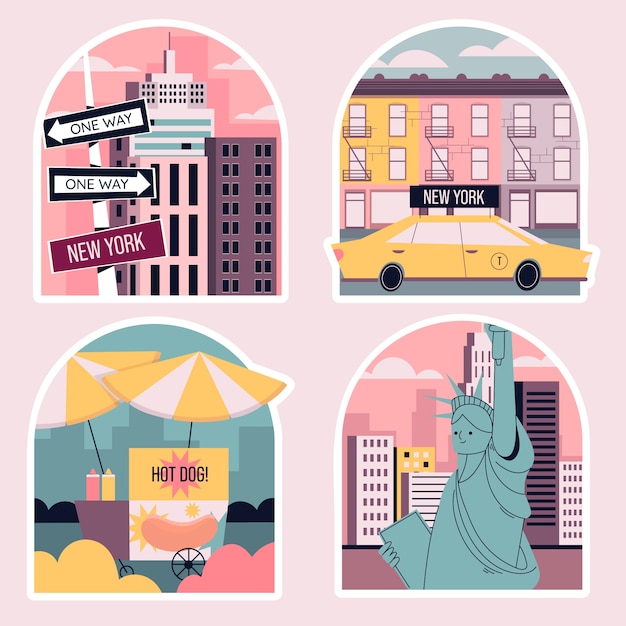 Vector platte ontwerp new york city-stickerset