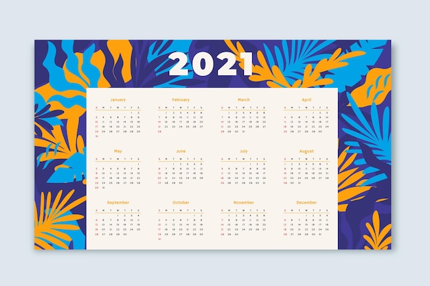 Platte ontwerp Nieuwjaar 2021 kalender