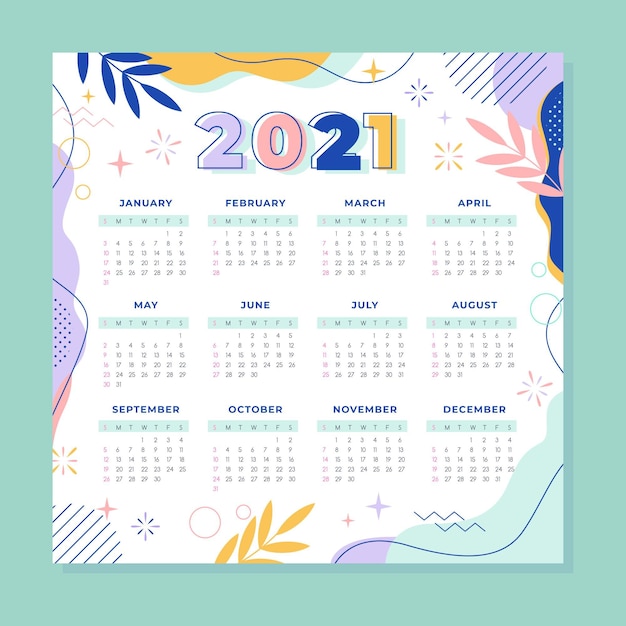 Platte ontwerp nieuwjaar 2021 kalender