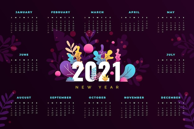 Platte ontwerp nieuwjaar 2021 kalender