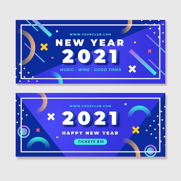 Platte ontwerp nieuwjaar 2021 partij banners sjabloon