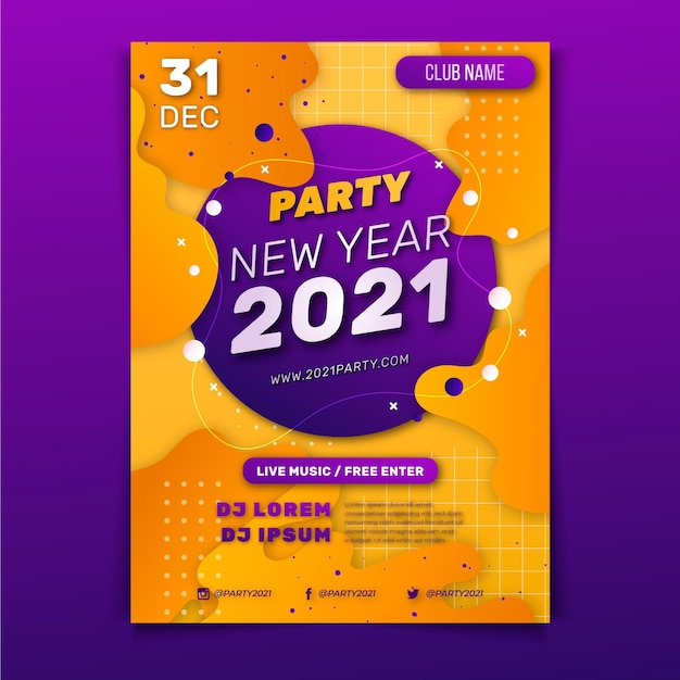 Platte ontwerp nieuwjaarsfeest poster sjabloon