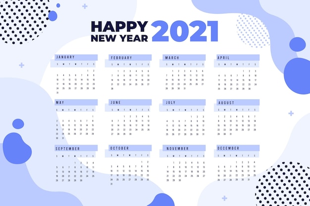 Platte ontwerp nieuwjaarskalender 2021 met gestippelde cirkels