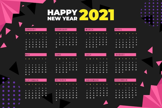 Platte ontwerp nieuwjaarskalender 2021 met veelhoekige vormen