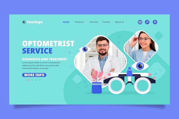 Platte ontwerp optometrist bestemmingspagina sjabloon