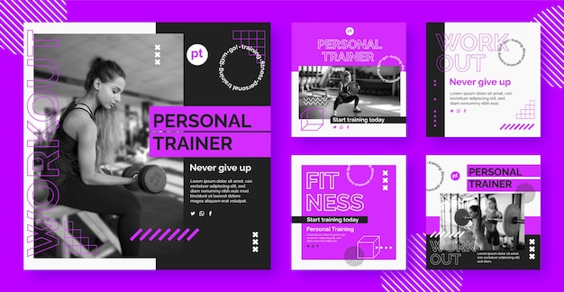 Vector platte ontwerp personal trainer instagram posts set