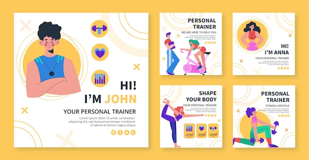 Vector platte ontwerp persoonlijke trainer instagram-berichten