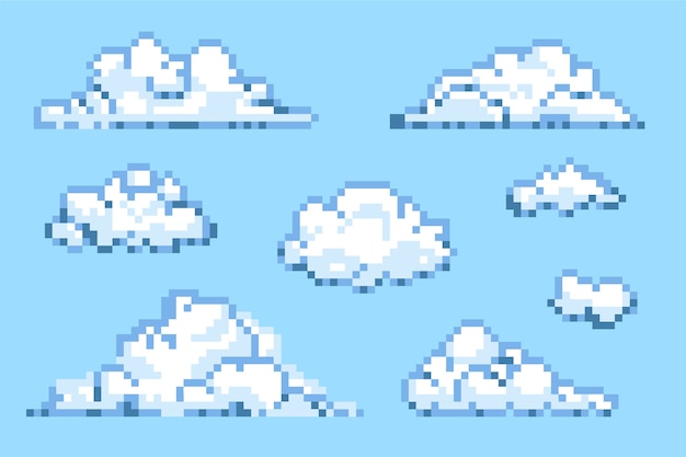 Vector platte ontwerp pixel art cloud illustratie