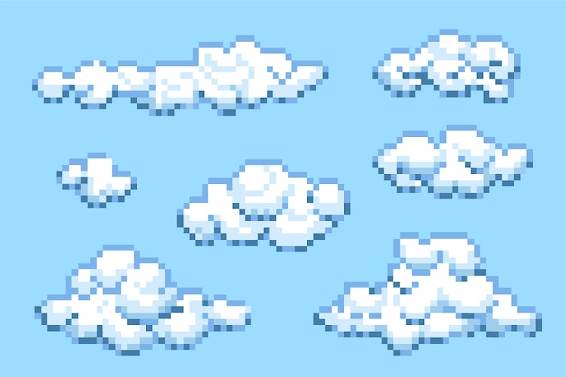 Vector platte ontwerp pixel art cloud illustratie