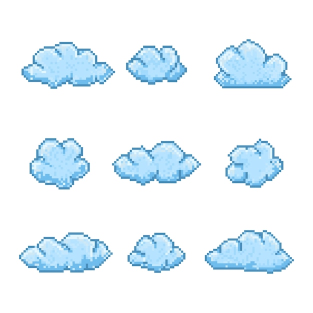 Vector platte ontwerp pixel art cloud illustratie