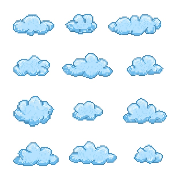 Vector platte ontwerp pixel art cloud illustratie