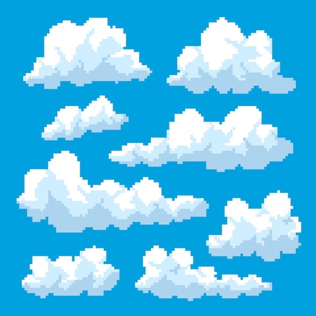 Vector platte ontwerp pixel art cloud illustratie