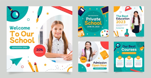 Platte ontwerp privéschool instagram-berichten