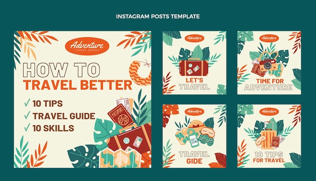 Vector platte ontwerp reis instagram post