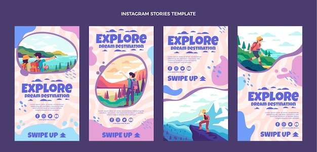 Vector platte ontwerp reis instagram verhalen sjabloon