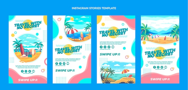 Vector platte ontwerp reis instagram verhalencollectie