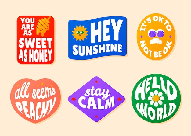 Platte ontwerp retro stickercollectie