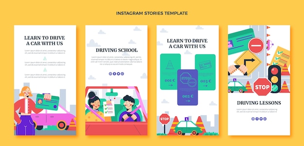 Vector platte ontwerp rijschool instagram verhalen