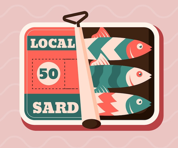 Platte ontwerp sardine illustratie