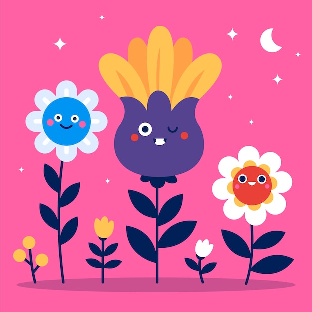 Vector platte ontwerp smiley gezicht bloem illustratie