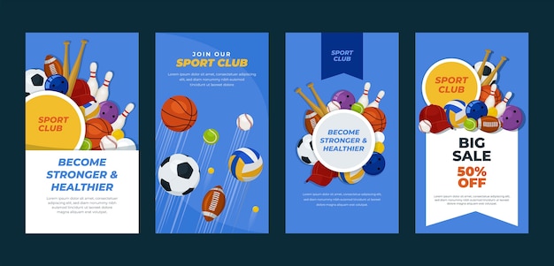 Vector platte ontwerp sportclub instagramverhalen